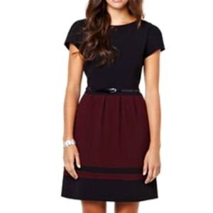RW&CO - size 10 - burgundy and black colour block fit and flare dress